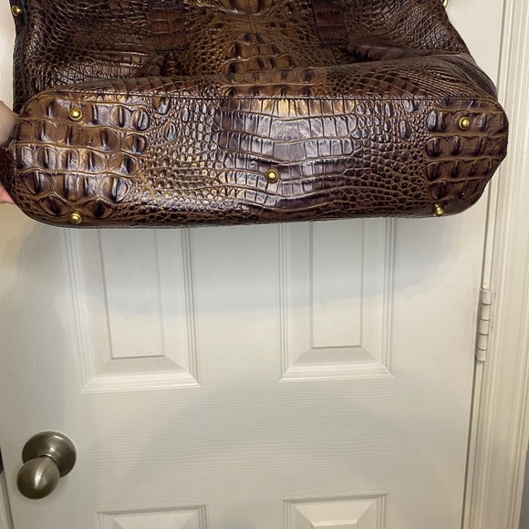 Brahmin Leather Shoulder Bag Handbag Pecan Brown Melbourne Croc Embossed Wallet - Picture 3 of 9